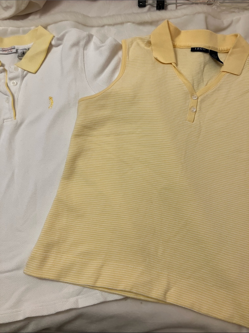 Izod 241 Pale Yellow Striped Sleeveless Golf Polo+white polo w yellow Sz L